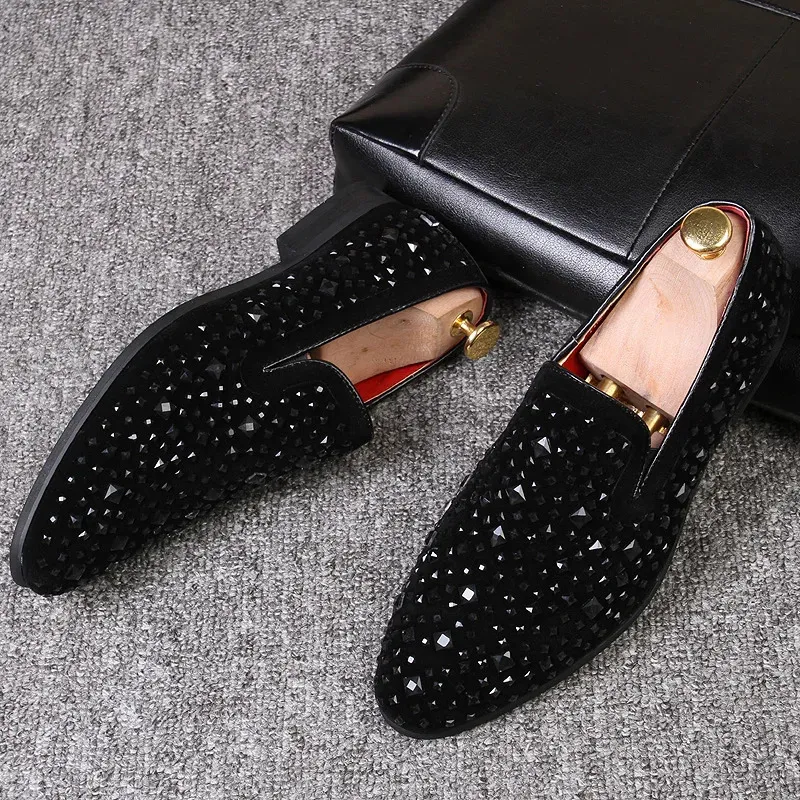 Black Spikes Brand Mens Loafers Luxury Shoes Denim And Metal Sequins High Quality Casual Men Shoes 240118