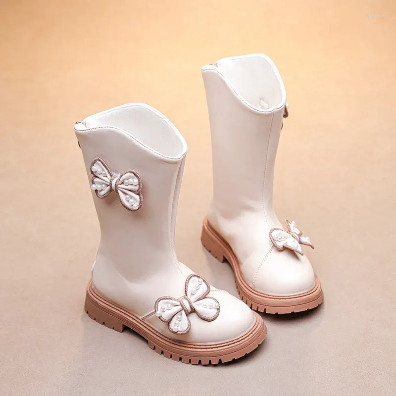 Boots Autumn Winter Kids Fashion High 2024 Girls Pu Leather Long Children's Flats Non-slip Single J99