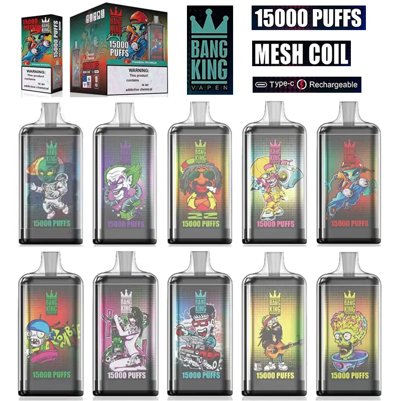 Orijinal Bang King 15000 Puflar Tek Kullanımlık Vape 10 Lezzetler 25ml Önceden Doldurulmuş Cihaz Pods 550mAh Şarj Edilebilir Vape Kalem