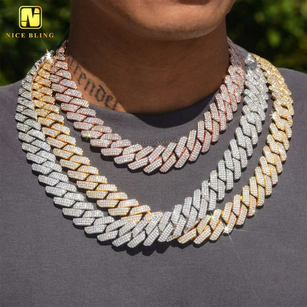 Bijoux de créateurs Vente chaude Hip Hop S925 VVS Moissanite prix d'usine design de mode 20mm 3 rangées collier de bijoux hip hop glacé diamant chaîne à maillons cubains