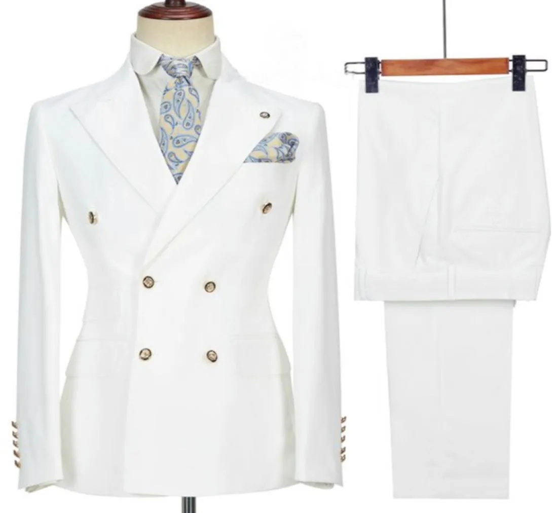 Real Po White Groom Tuxedos Peak Lapel Men Business Suitsプロムブレザードレスカスタマイズw1499431818