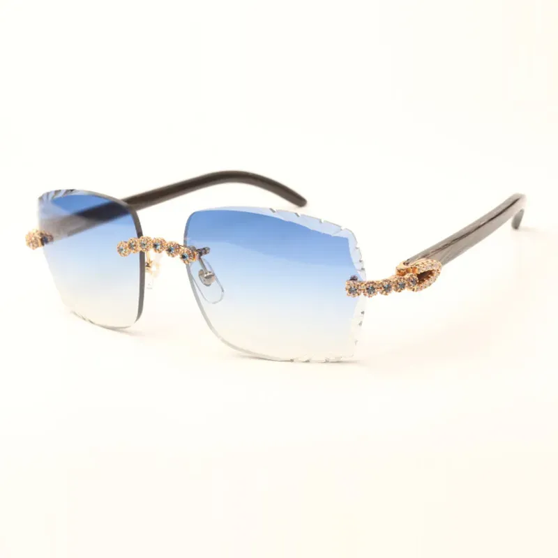 Lunettes de soleil Diamond Buffs à bouquet bleu 3524014 avec pattes en corne de buffle texturées noires naturelles et lentilles coupées 3 0 épaisseur 284t