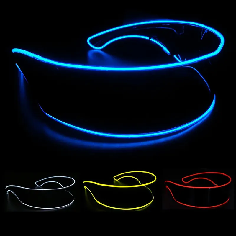 Disco LED Lysande glasögon LED -glasögon El Wire Neon Light Up Visor Eyeglasses Bar Party Eyeware för Halloween Christmas Parties 240118