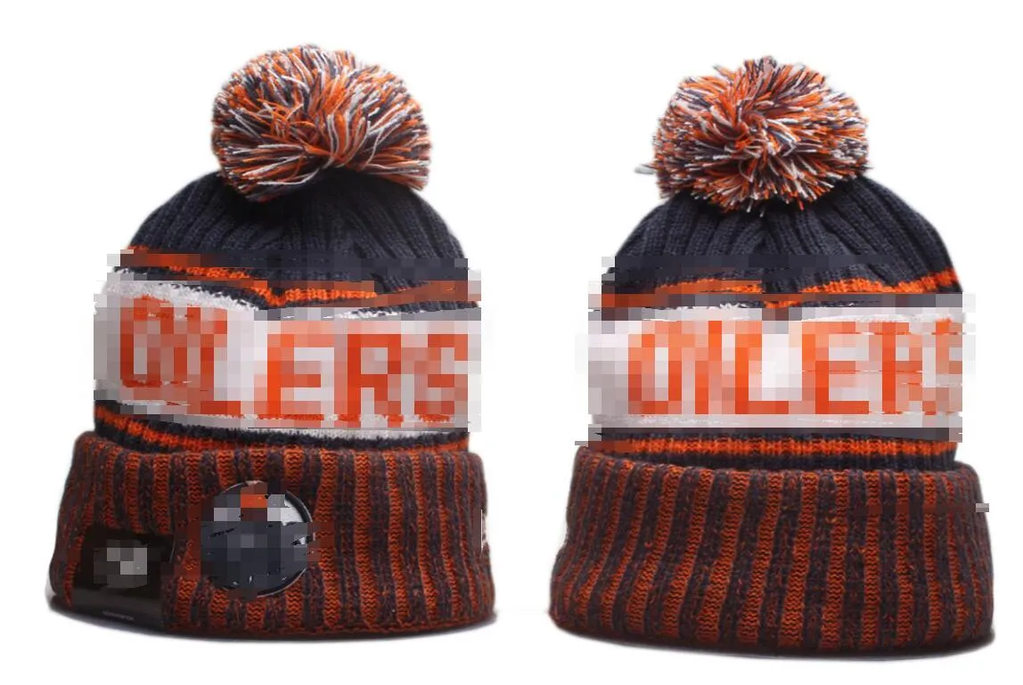 Oilers beanie edmonton stickade hattar idrottslag baseball fotboll basket mössa mössor kvinnor män pom mode vinter topp kepsar sport stickade hattar a0