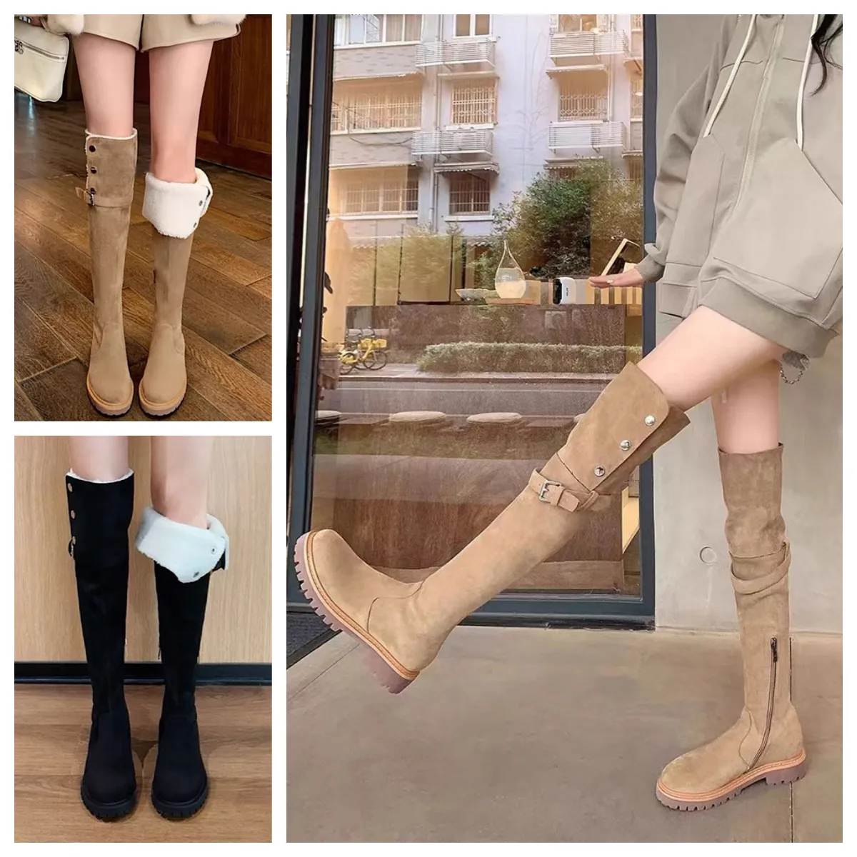 Moda botas de inverno mulheres botas de joelho bota alta preto cáqui couro acima do joelho bota festa botas planas botas de neve marrom escuro lambhair salto grosso