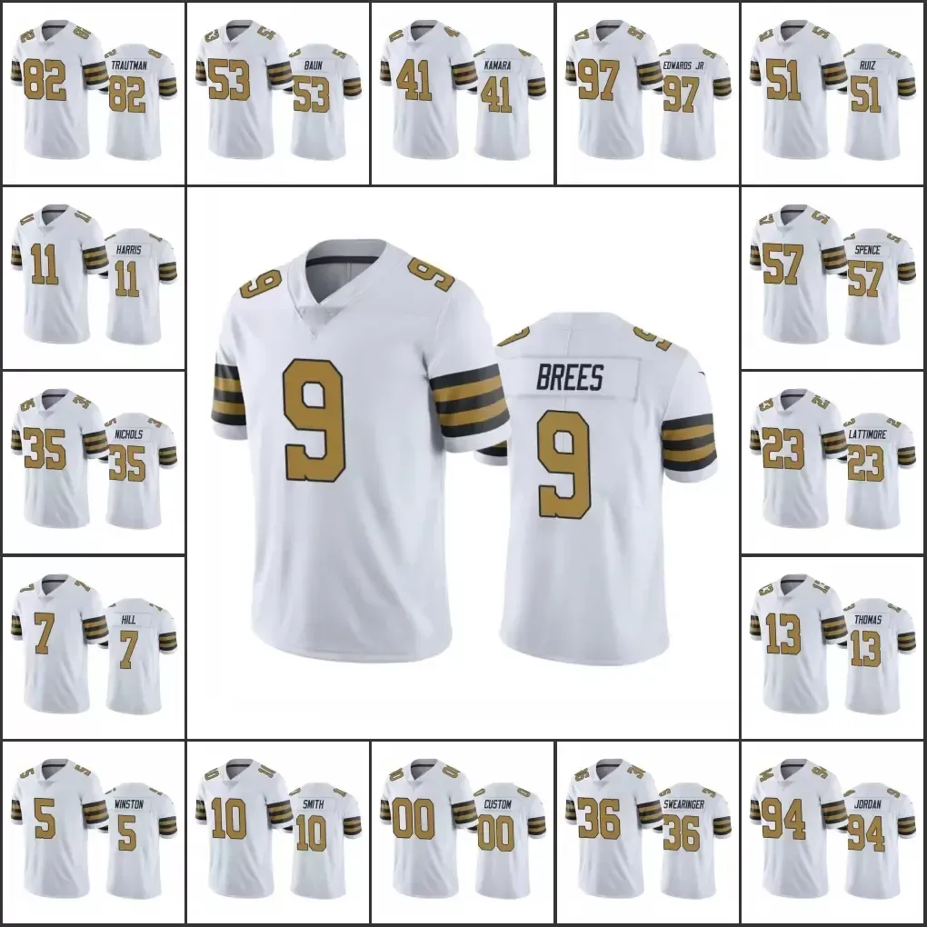 25G New Orleans''Saints''men # 41 Ain Kamara 7 Taysom Hill 9 Drew Brees'''женщины Молодежный Белый Пользовательский Цвет Rush Limited Джерси