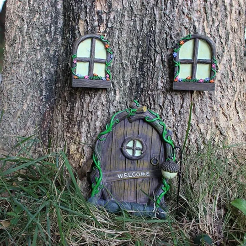 Garden Decorations Mini Gnome Fairy House Window Door Trees Glow In the Dark Yard Sculpture Lawn Prydnad Elf Hem utomhusdekoration