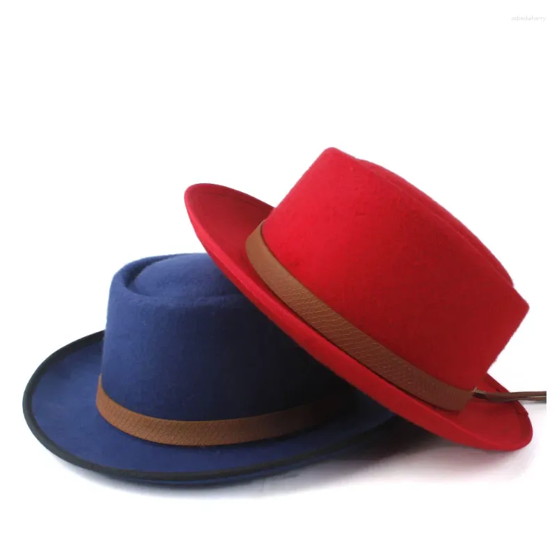 Berets 2024 wieprzowina czapka dla kobiet fedora mężczyzn wełna płaska trilby fascynator rozmiar 58 cm