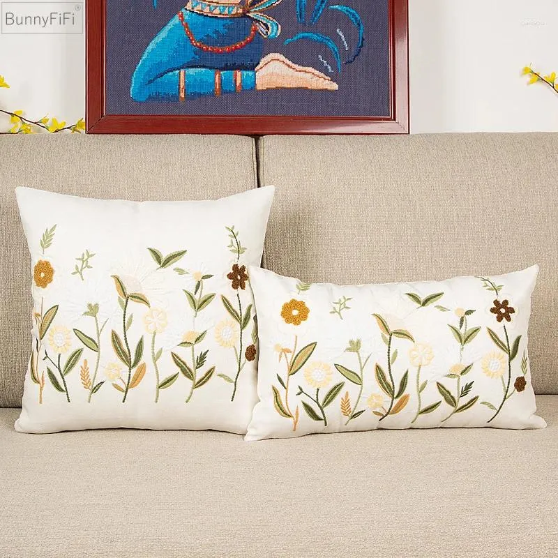 Kuddfågelskydd 45x45 cm blommig landsstil bomullsbroderi fyrkantig heminredning för vardagsrumssoffa säng