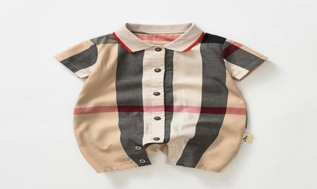 Bébé garçons Plaid barboteuse enfant en bas âge enfants Plaid revers simple boutonnage manches courtes combinaisons concepteur infantile Onesie nouveau-né tissu décontracté 7246216