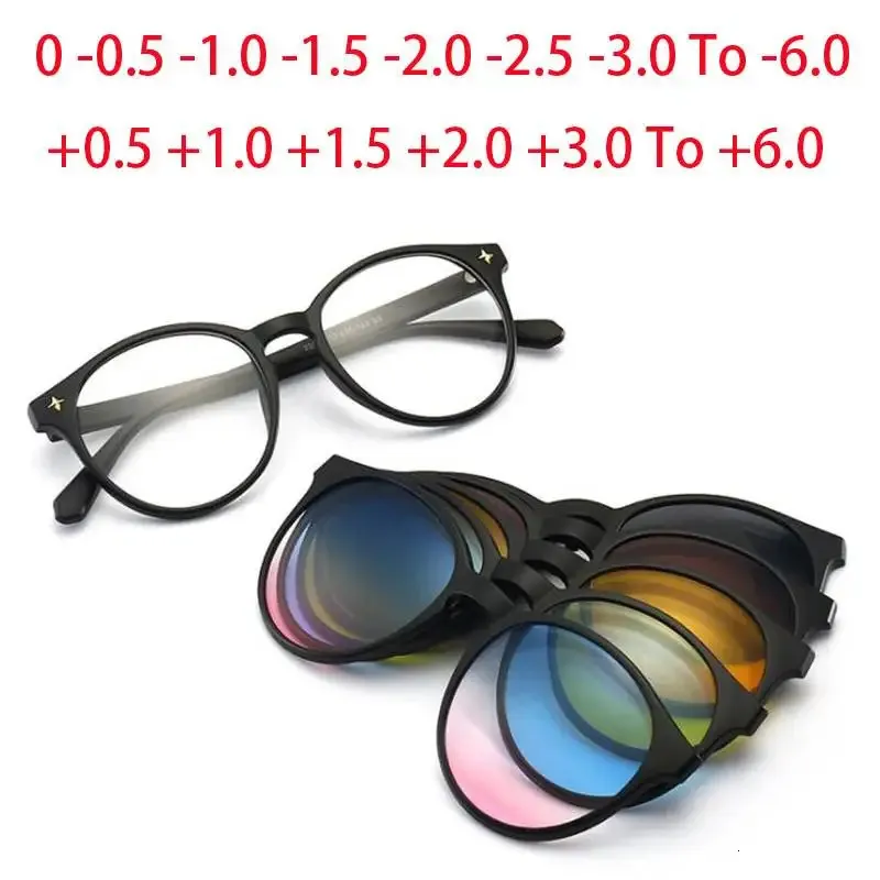 Stars 5 In 1 Round Clips On Glasses Polarized UV400 Women Anti Blue Magnetic Sunglasses Driving Optic Sun Frame 240118