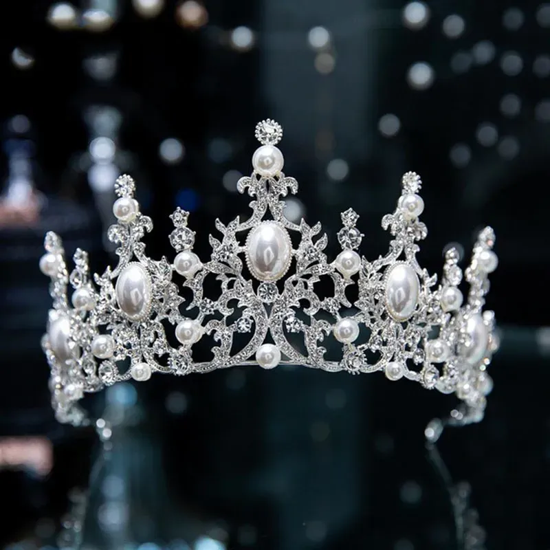 Vintage pearl crown high-end adult wedding dress crown accessories alloy crystal princess wedding crown diamond wedding hair accessories