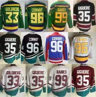 Men Retro Hockey 99 Adam Banks Jersey Vintage Classic 35 Jean-Sebastien Giguere 33 Greg Goldberg 96 Charlie Conway Mighty Purple Black Red''Nhl''shirt