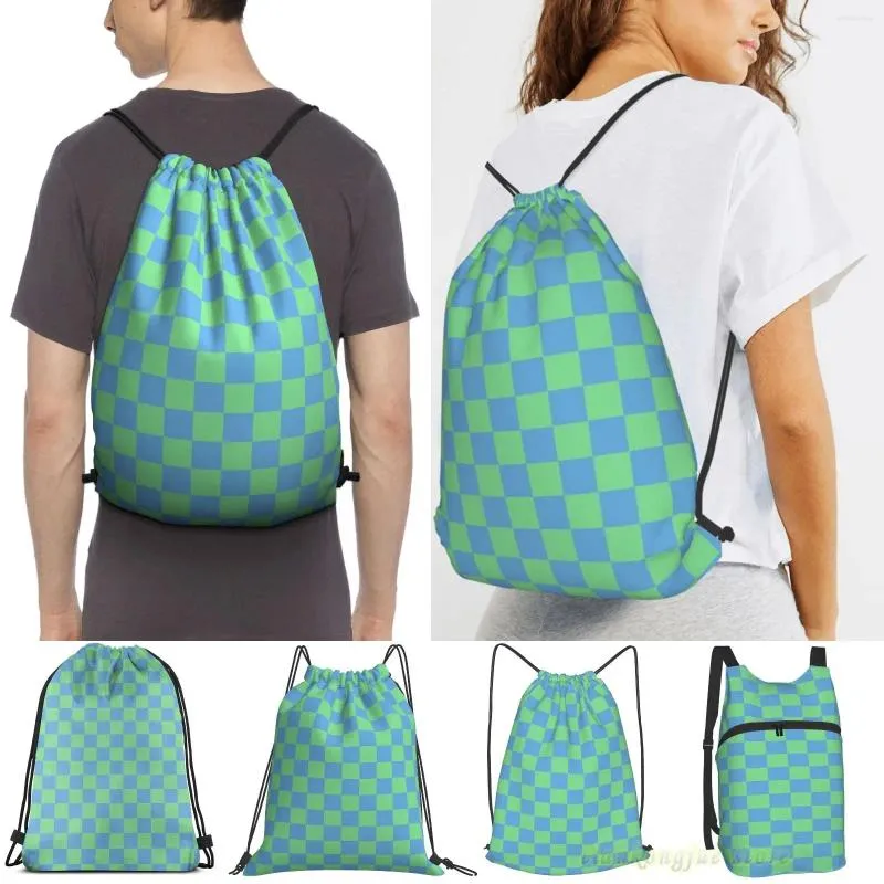 Borse per la spesa Zaino da viaggio per uomo con coulisse Earthbound Borsa sportiva per donna a scacchiera blu e verde acqua Fitness Nuoto