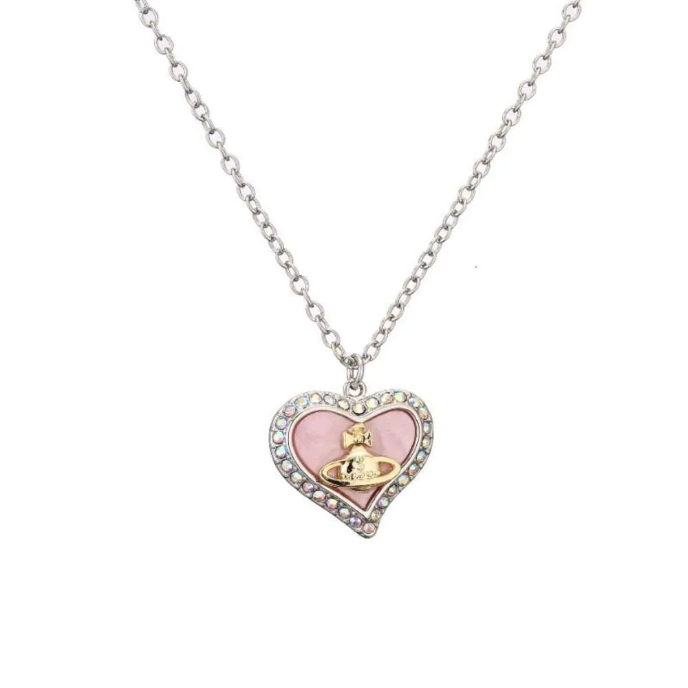 Спутниковое ожерелье, дизайнерское женское ожерелье высшего качества с коробкой, западная вдовствующая императрица, розовое ожерелье с подвеской «Любовь», женское стильное светлое роскошное сладкое персиковое сердце, воротник-цепочка
