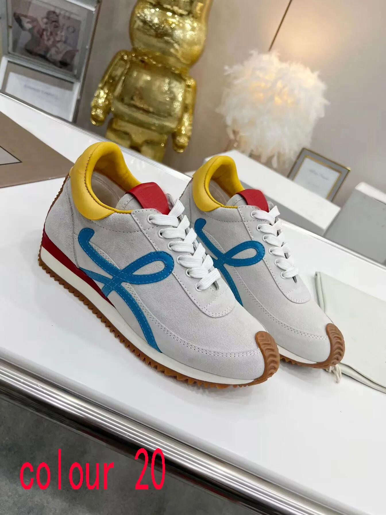 Loewe Womens Leather Lace-Up Sneakers, Casual Platform