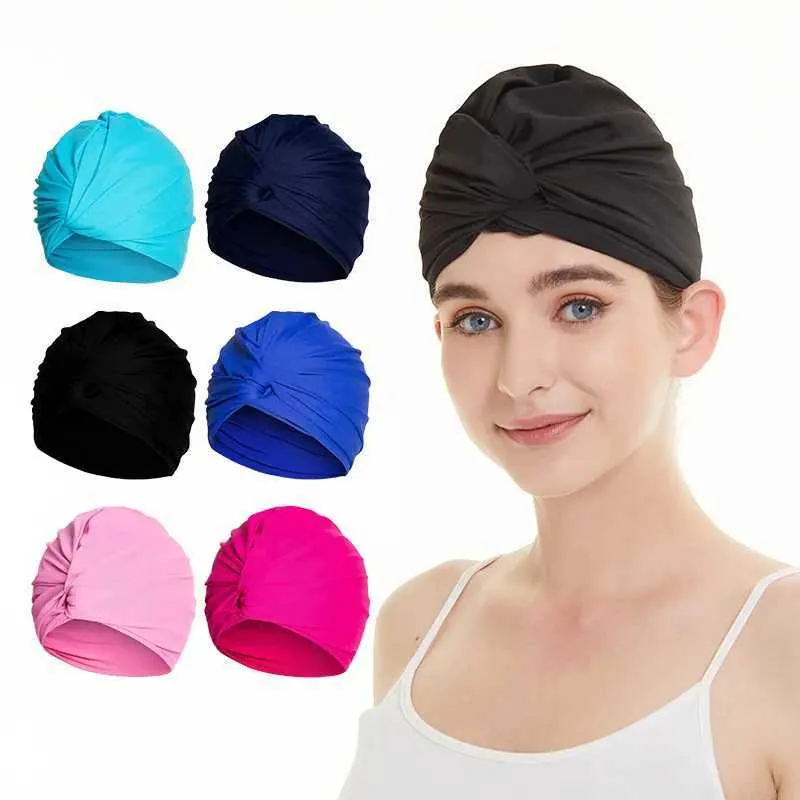 Long Hair Women Female High Elastic Swimming Cap Water Sports Swim Pool Caps Bathing Hat Dual Layer Stretchy Nylon Fabric Turban YQ240119