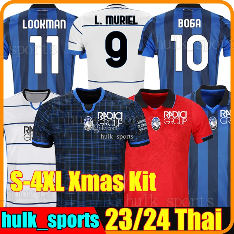 xxxl 4xl 23/24 Atalanta 크리스마스 축구 유니폼 Xmas Kit Kit Lookman 2023 2024 Muriel Ilicic de Roon Duvan ATA BC Bergamasca Maglia da Calcio 남자 키트 축구 셔츠