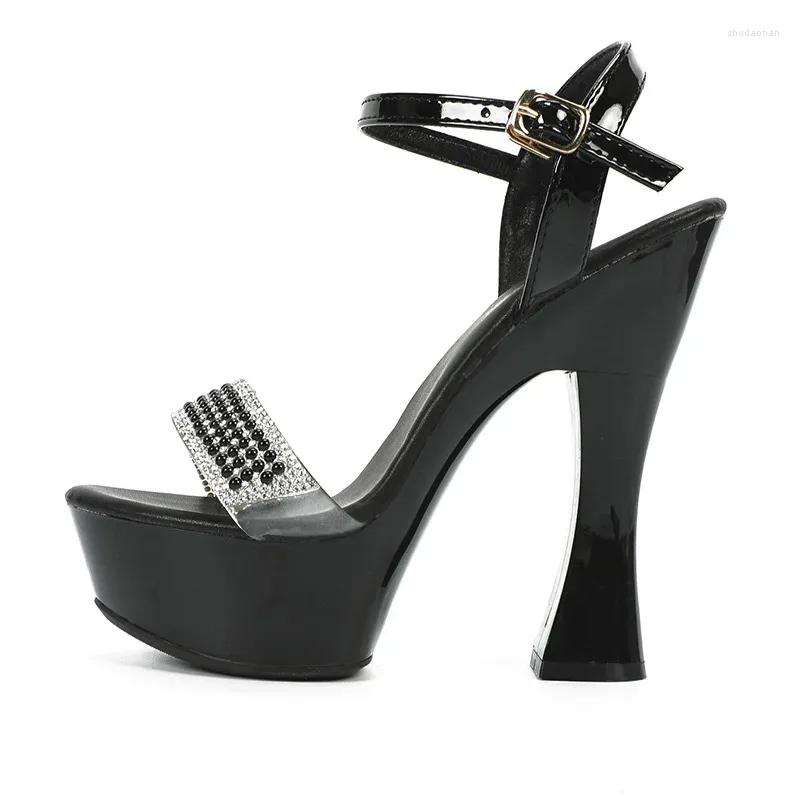 Dress Shoes LTARTA Women's Fashion High Heel Rhinestone Pearl Solid Color Chunky Sandals 10365 Series 14cm 4cm Platform LFD