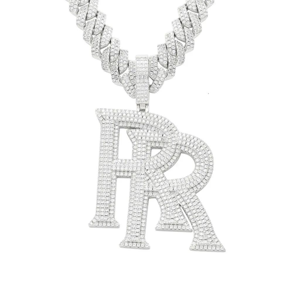 Rap Hip Hop ketting dubbele R grote beginletter fijne sieraden aangepaste hanger Moissanite Vvs Sterling Sier Punk 1st