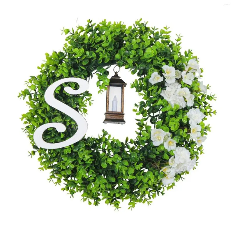 Decorative Flowers Front Door Wreath Xmas Decor 17.7" With Light Realistic Faux Green For Window Corridor Party Porch Fireplaces