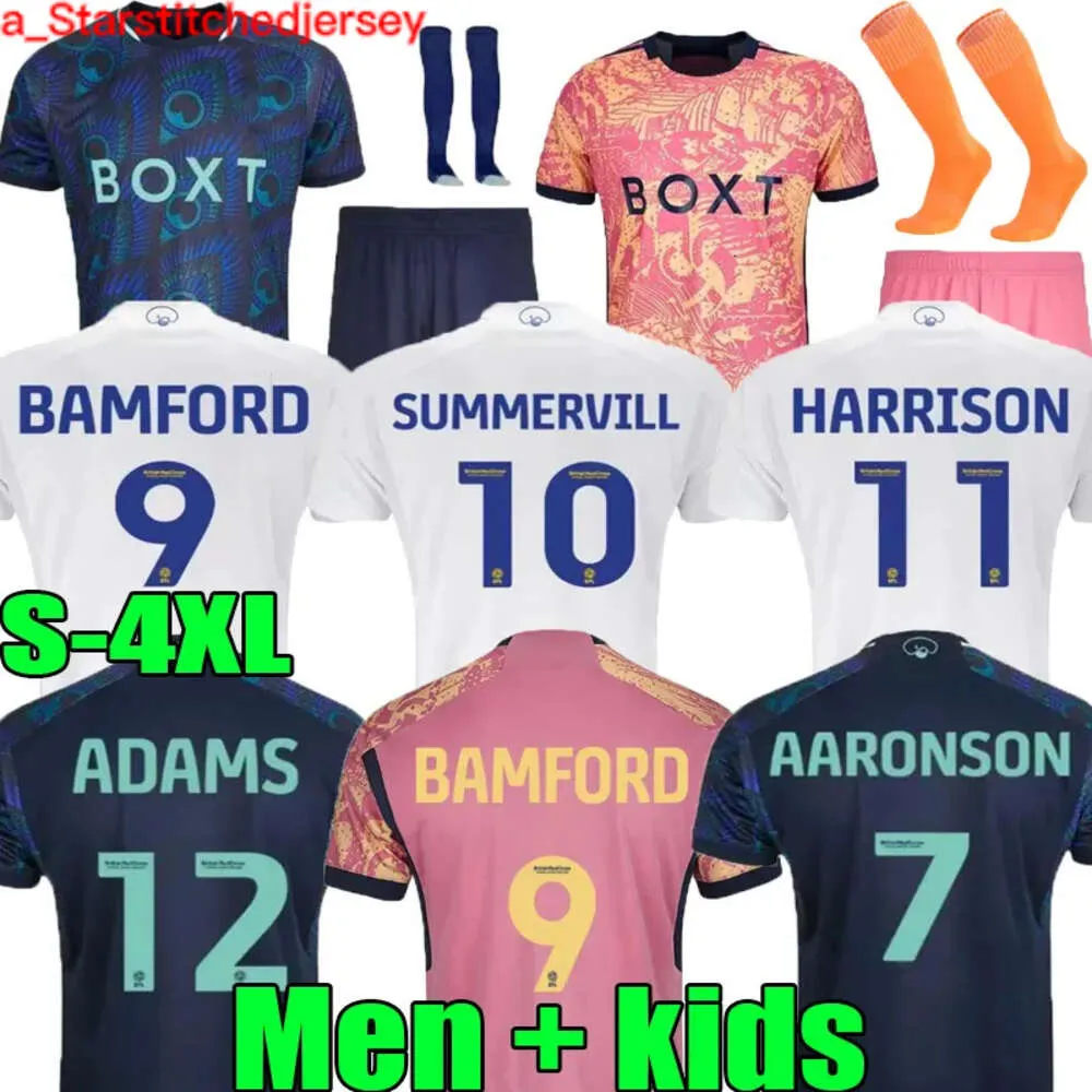 22 23 24 Bamford Llorente Leeds Unites Soccer Jerseys 2023 2024 Tredje Adams Aaronson Harrison James Men Kids Home Away Orange Football Shirt