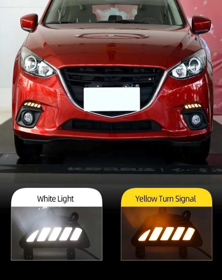 2 pçs carro dinâmico led escurecimento e sinal de volta estilo luz 12v led drl luzes diurnas para mazda 3 axela 2014 2015 20169565041