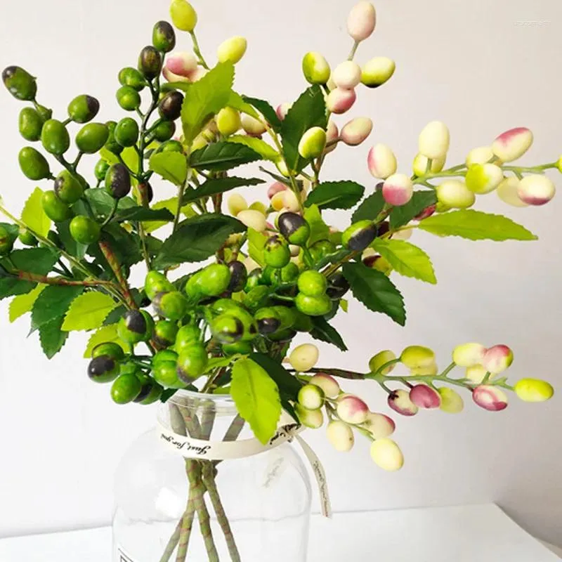 Fleurs décoratives branche d'olivier de feuille verte artificielle avec des fruits fausse plante pour la décoration de mariage ornements d'arrangement de maison décor de jardin