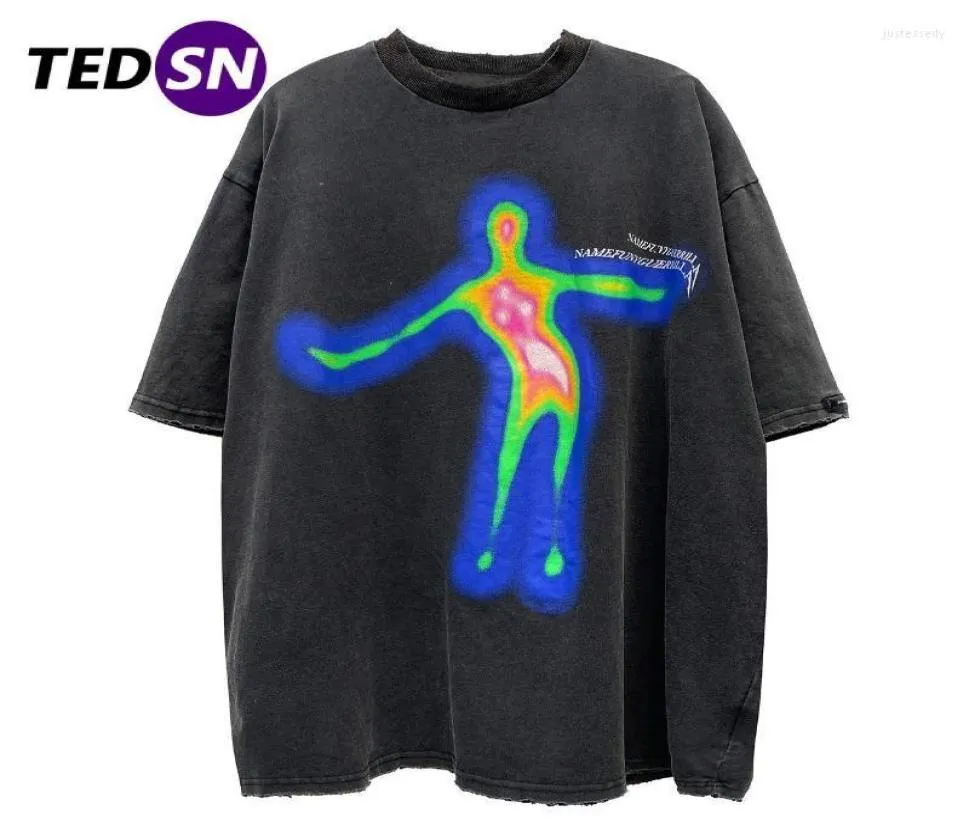 MEN039S Tshirts Büyük Boy Kısa Kollu Tişört Harajuku Street Giyim Tshirt 2022 X Ray İnsanlar Dans eden Erkekler Unisex Hip Hop T9601340