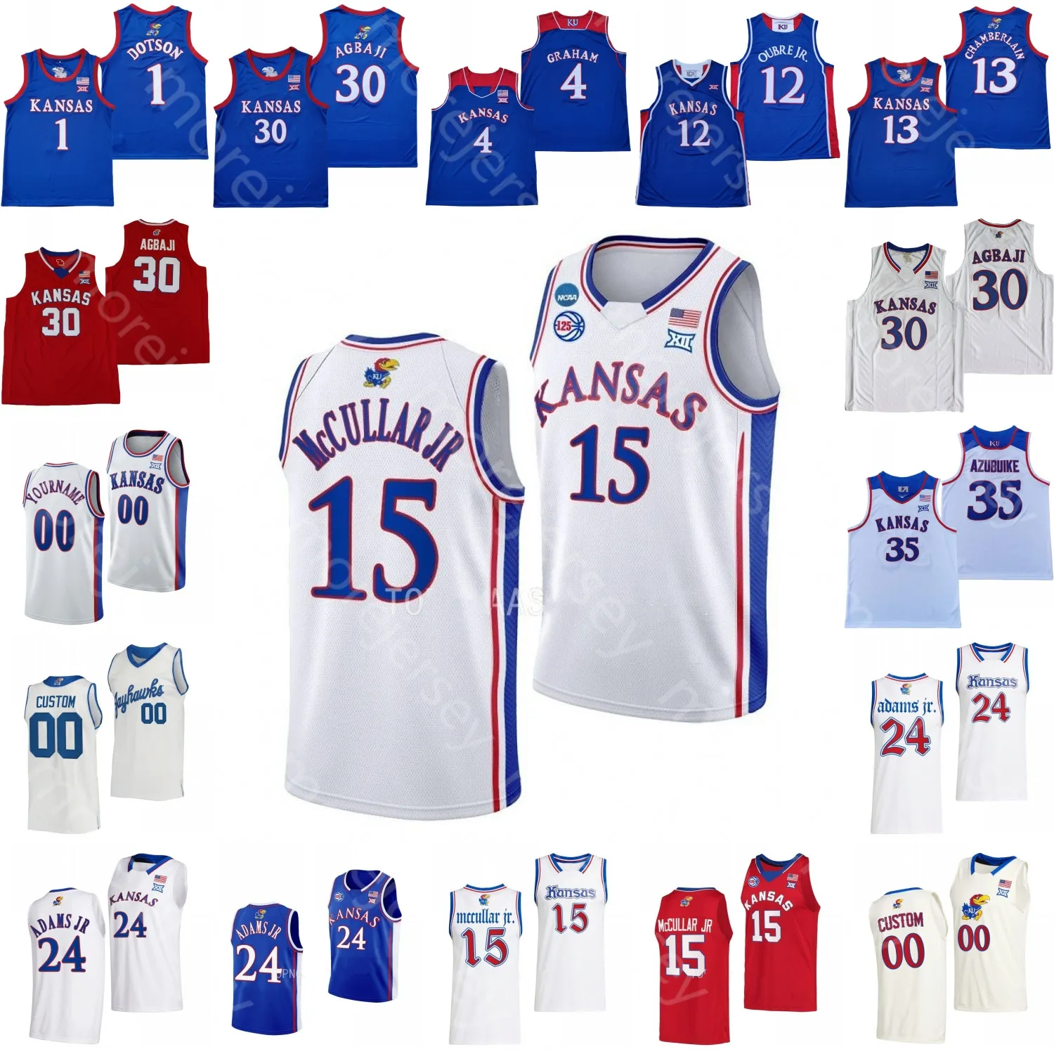 Kansas Jayhawks Basketball Jersey NCAA College Kevin McCullar Jr. Hunter Dickinson K.J. Adams Dajuan Harris Johnny Furphy Jackson Dick Ochai Agbaji Manning Pierce