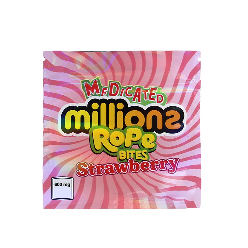 Millions de cordes mordent 600 mg Sacs Mylar vides Sac d'emballage de sucre gommeux Emballage de détail en plastique Styles de mélange Pochette en plastique anti-odeur