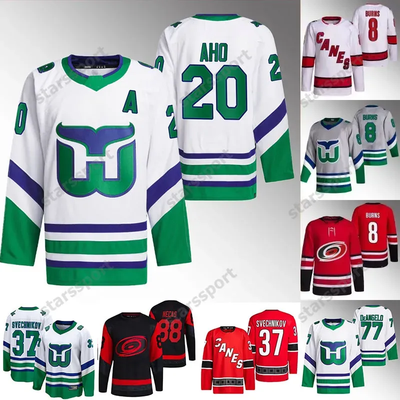 Sebastian 20 Aho Hurricanes 2024 White Hartford Whalers Jersey 8 Brent Burns 11 Staal Jaccob Slavin Andrei Svechnikov Dylan Coghlan Frederik