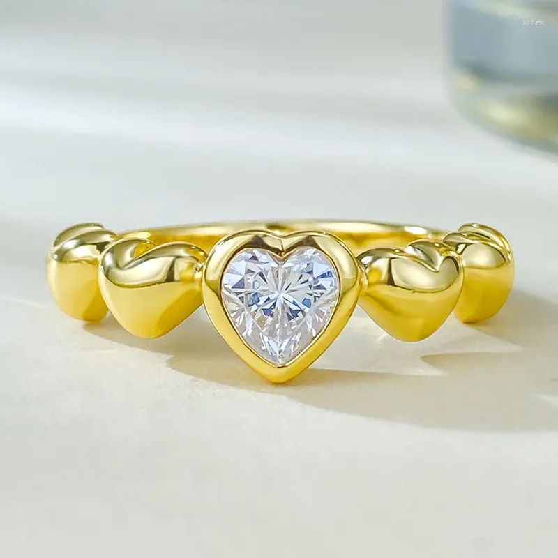 Anillos de racimo S925 Plata Instagram Anillo de emparejamiento en forma de corazón Joyería de moda Serie romántica al por mayor