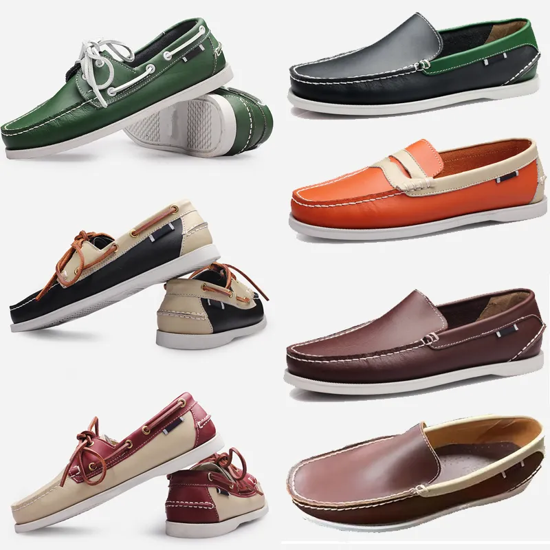 Navegando grande 2024 tênis de tênis Novo masculino casual de couro genuíno de condução britânica de sapatos únicos para homens Sapato Eur 38-45 Gai 437