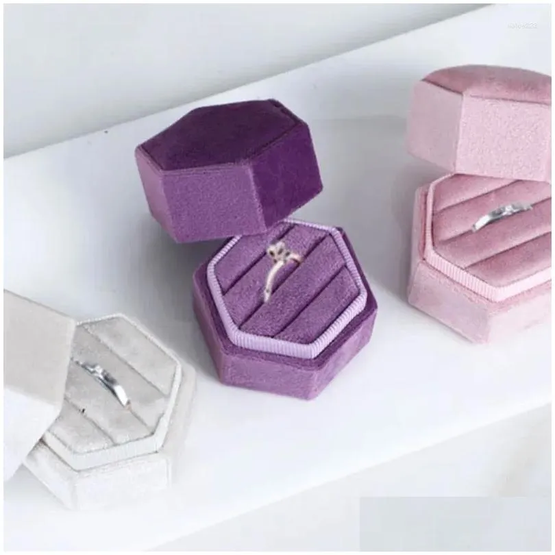 Torebki biżuterii torby pierścieniowe Veet Pierścień sześciokątne Kolczyki do przechowywania Pakiet Pakowanie Pakowanie dla kobiety Prezent Dostawa Pakowanie Dh8vk
