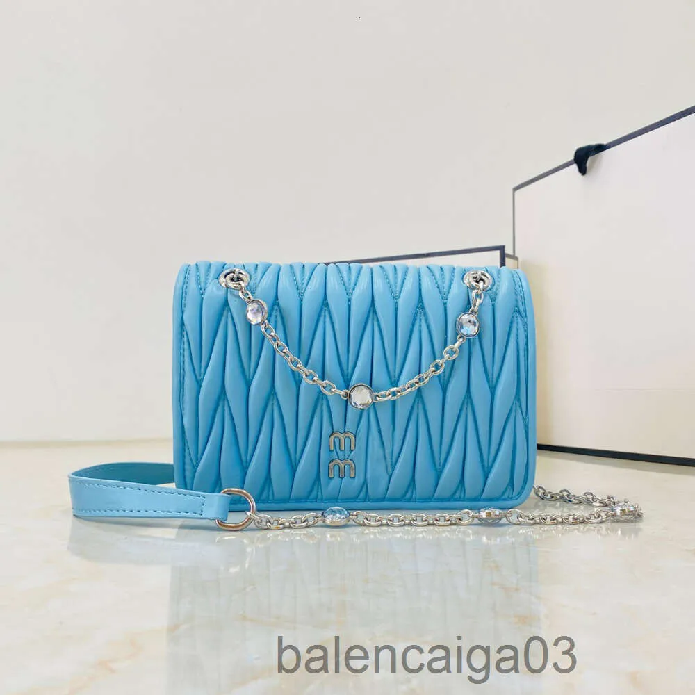 Designer Mui Mui Borsa Borsa a tracolla da spiaggia Borsa a tracolla Tote Moda di lusso Uomo Donna Borsa a tracolla in pelle plissettata blu Borsa Mini Miui Miui quadrata