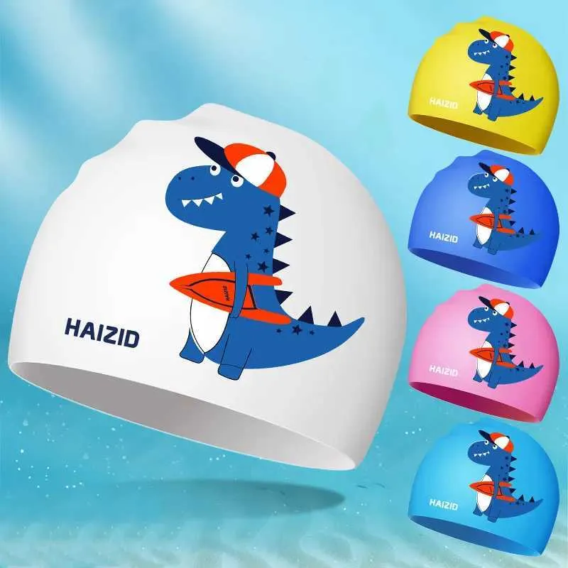 Swimming Caps New Cute Cartoon Swimming Caps for Kids Elastic Comfortable Swim Hat Plus Size Boys Girls Silicone Swimming Cap Pool Accessories YQ240119