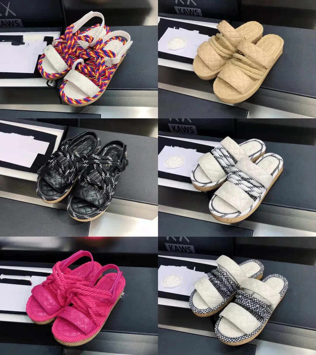 Pantoufle de luxe pour femmes, sandales d'été, chaussures de marque classique, pantoufles de plage décontractées, sandales de plage, corde de chanvre, semelle épaisse