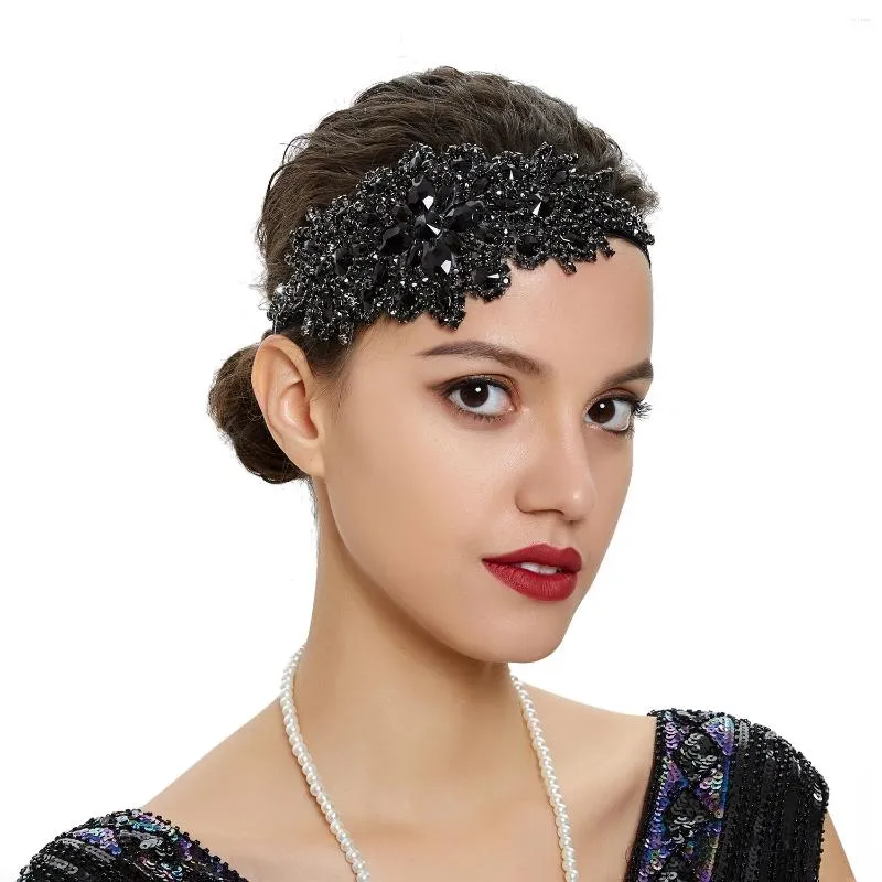 Аксессуары для волос, черная повязка на голову с перегородкой из стразов, эластичная женская повязка ручной работы на свадьбу, удивительный Гэтсби