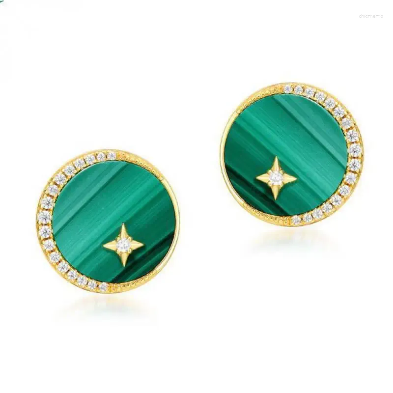 Boucles d'oreilles en Malachite naturelle, en argent Sterling S925, plaqué or 10k, cristaux de Zircon, pierre précieuse, étoile, lune, pour femmes