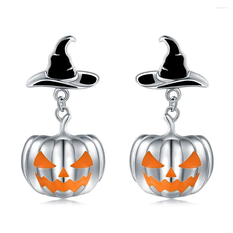 Stud Earrings 925 Sterling Silver Pumpkin Hat With Enamel Fine Jewelry For Women Friends Teen Girls Christmas Halloween Gifts