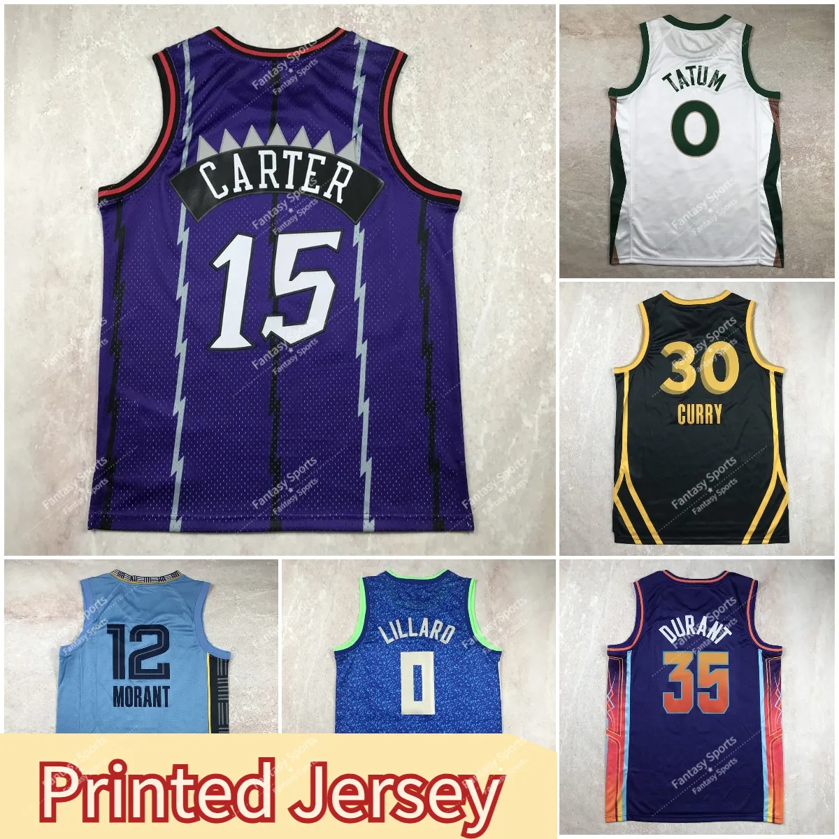 Retro Classics Jersey Tracy McGrady Lillard Morant Mor Pierce Vince Hardaway Carter Tatum Beyaz Baskı Formaları Erkek Basketbol Baskılı Yeni Retro Dikiş Değil