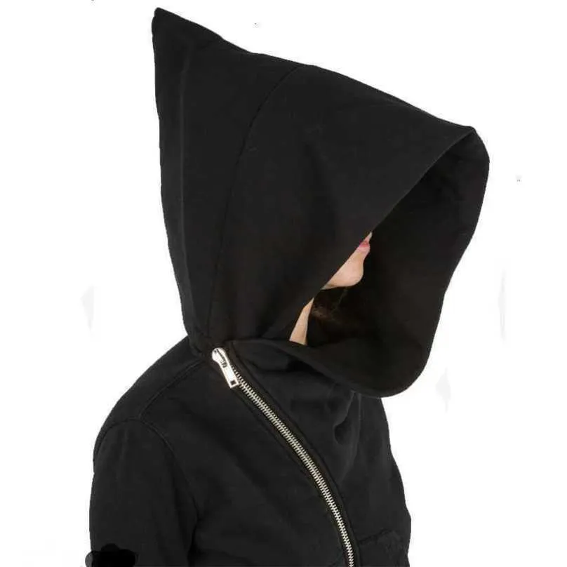 Herrtröjor tröjor trollkarl hatt sned blixtlås punk rock skateboard streetwear gothic diagonal dragkedja upp svart kappa hoodie jacka för män kvinnor n39r