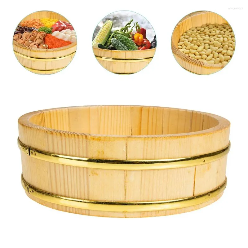 Dinnerware Sets Sushi Bucket Tray Rice Restaurant Container Round Japanese Serving Wooden Mixing