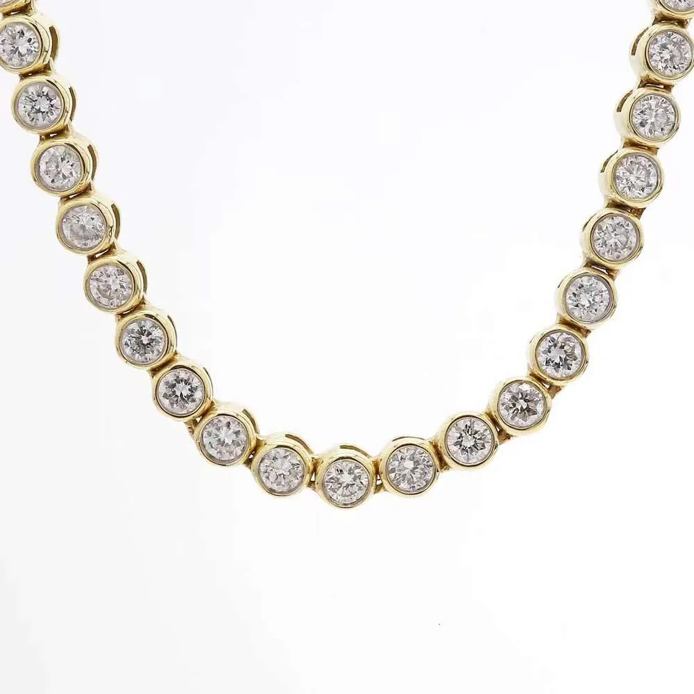 Hiphop VVS1 Diamond Bezel Necklace Real 14K/Gold 16/18/20in Moissanite Tennis Chain for Men Women