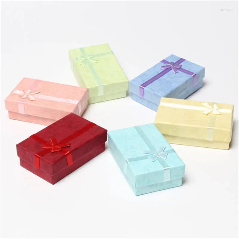 Jewelry Pouches 48pcs/lot 5cmx8cmx2.5cm Display Box Cardboard Necklace Earrings Ring Packaging Gift With Sponge & Satin Ribbon