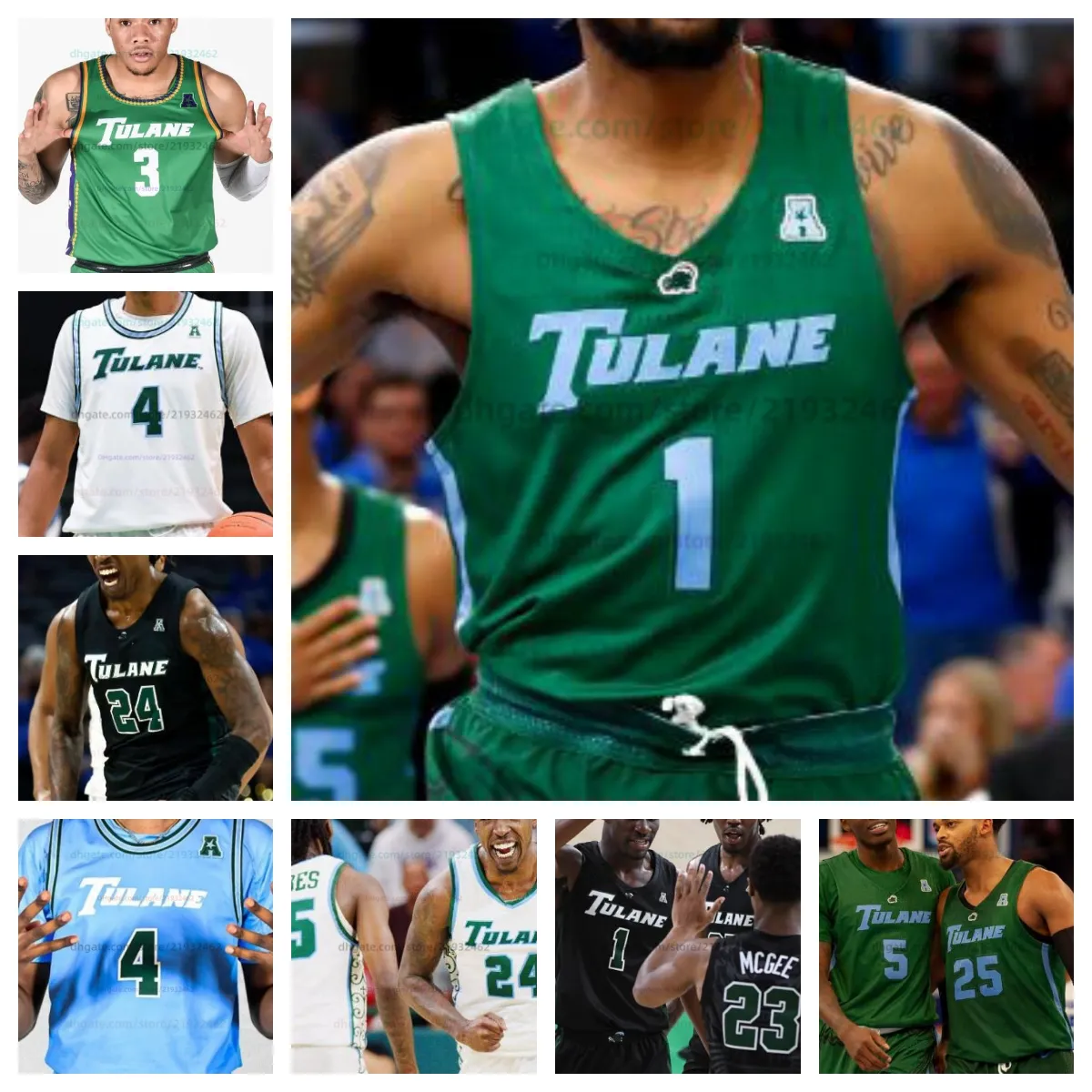 Tulane Green Wave basketbalshirt NCAA gestikte jersey Elk naamnummer Heren Dames Jeugd Geborduurd Asher Woods Percy Daniels Kevin Cross Jaylen Forbes