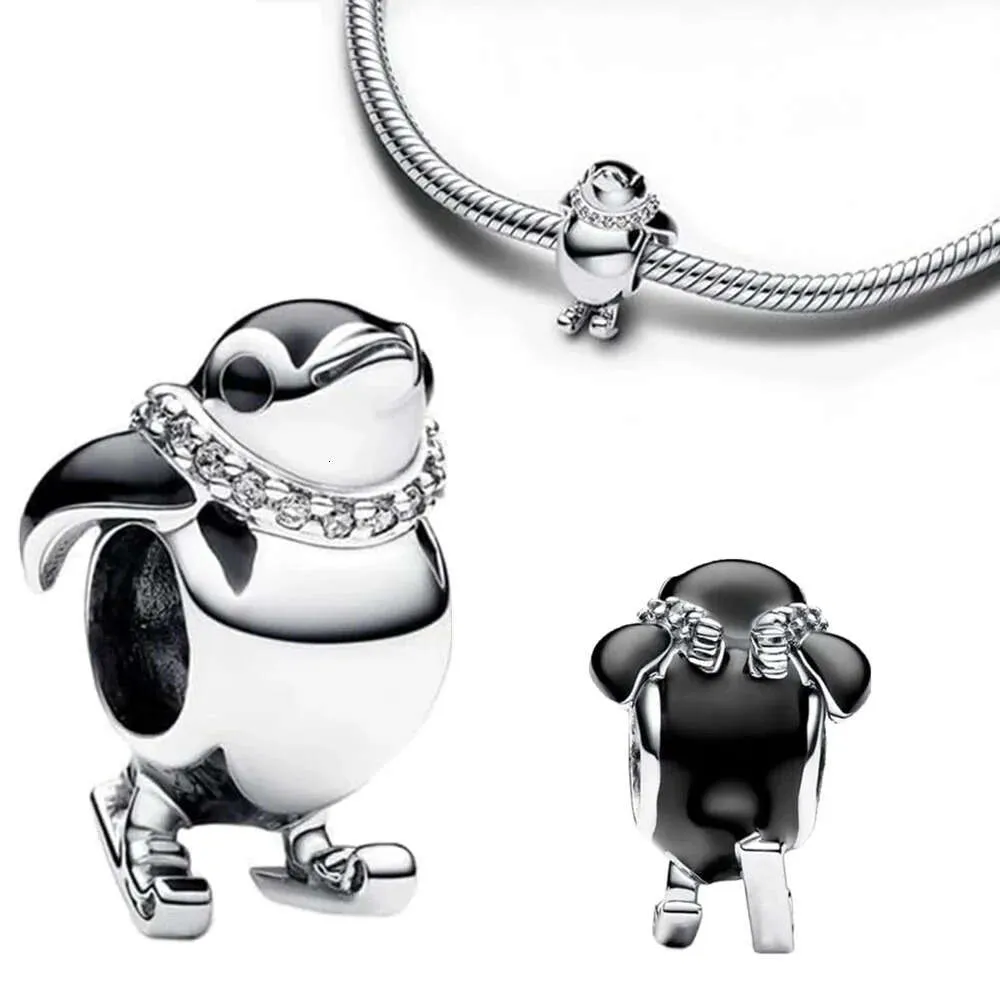 Szterling Sier Penguin Pingwin Charm Bead Fit Fit Oryginalne koraliki bransoletki dla kobiet Prezent biżuterii