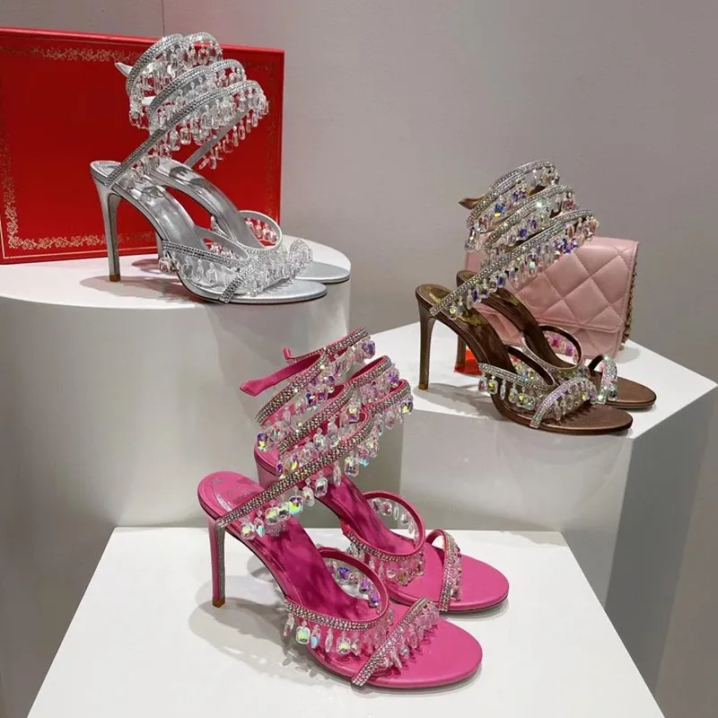 Women's Rhinestone Stiletto High Heel Sandals - 4 Inch Ankle Strap Party Heels By Cape Robbin - View #4