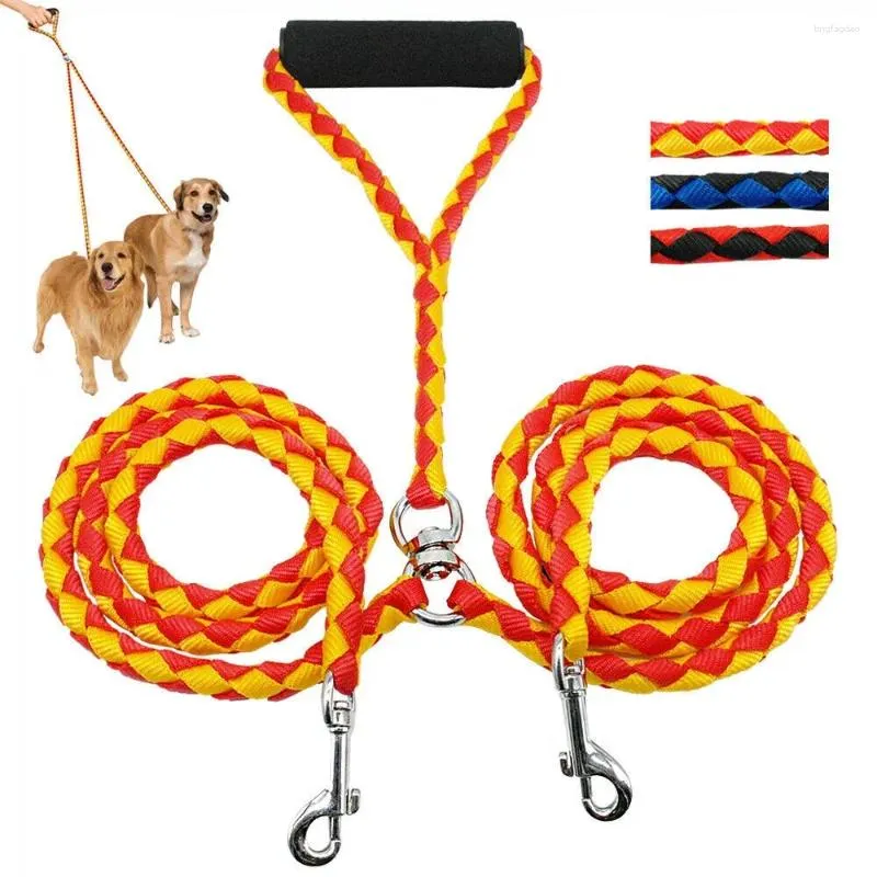 Hundhalsar med handtag dubbel tvilling bly Safy Anti-Winding Leash Rope Walk Training Nylon 2 Way